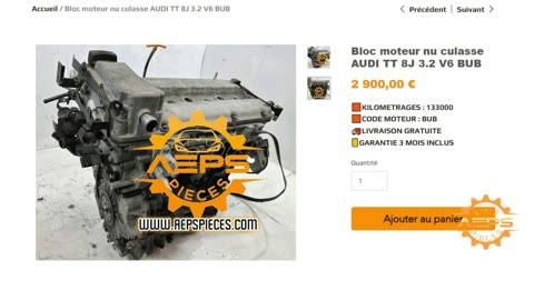 AEPSPIECES.COM - Bloc moteur nu culasse AUDI TT 8J 3.2 V6 BUB