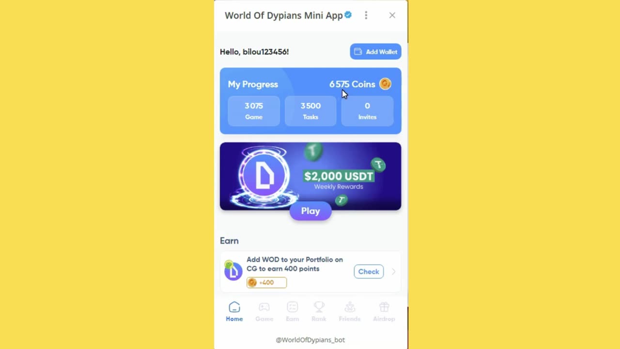 new mining mini app bot telegram world of dypians