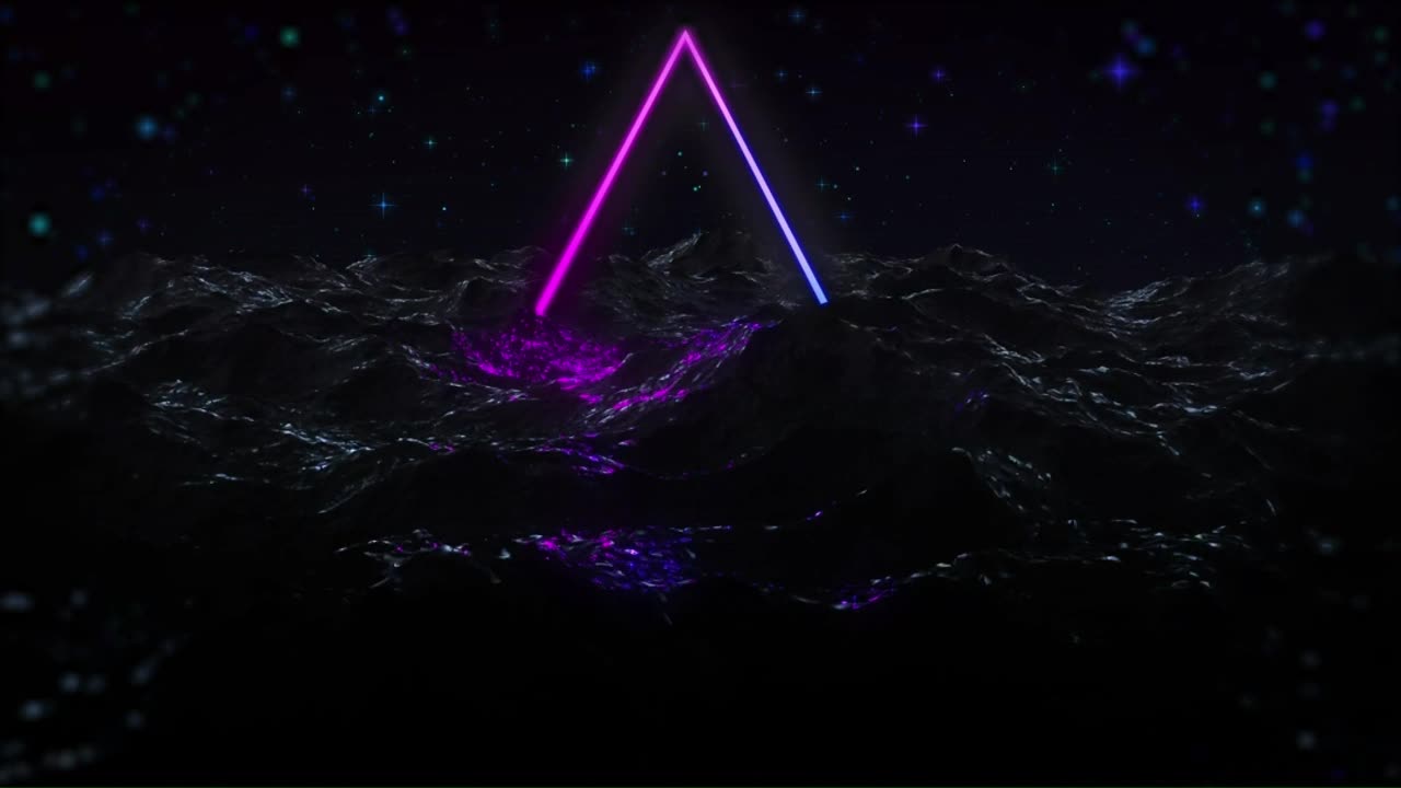 ASMR Neon triangle in black ocean,