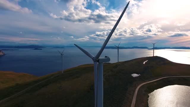 windmills for electric power production arctic view havoygavelen park northern norway