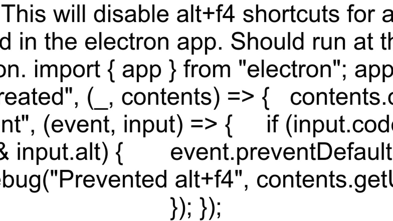 How to disable keyboard shortcuts 39Alt F439 in ElectronJS