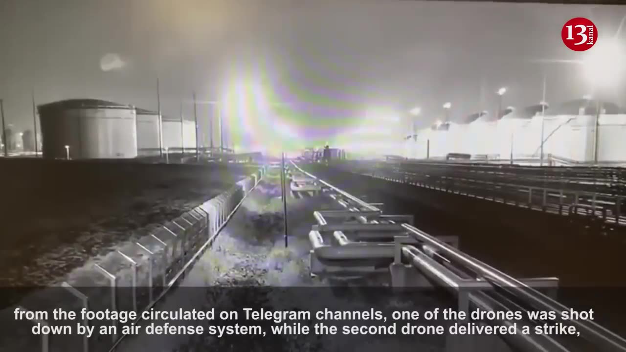 MOMENT: Image of Ukrainian drones attacking oil base near Crimean bridge
