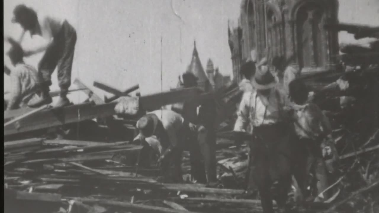 Searching Ruins On Broadway, Galveston (1900 Original Black & White Film)