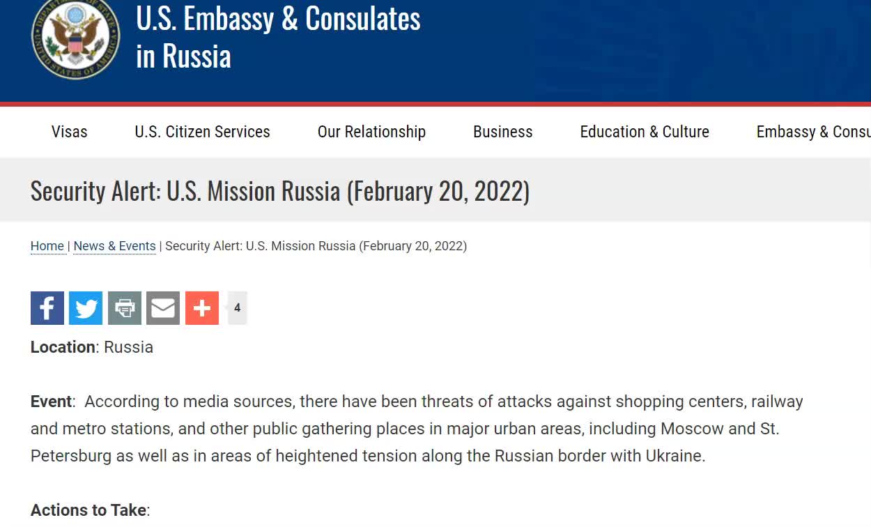 Security Alert: U.S. Mission Russia (February 20, 2022)