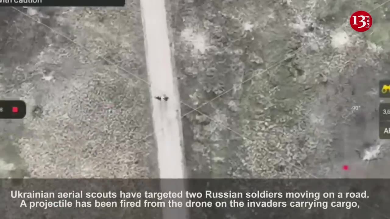 "Duel" of a Russian soldier carrying cargo with a drone on the road - he couldn't move