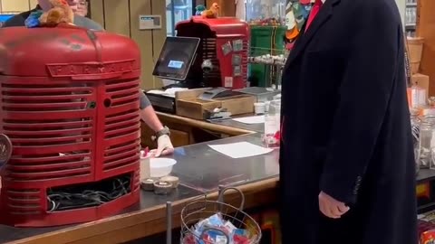 President Trump stops at the machine shed restaurant in Davenport, lowa to greet lowans and buy