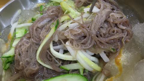 Korean Water buckwheat noodle with Egg roll!