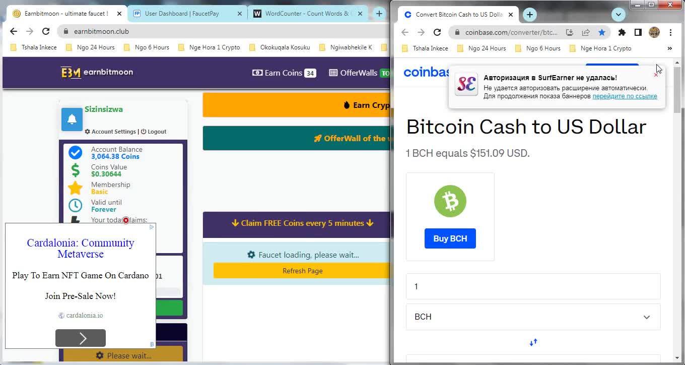 How To Get Free Bitcoin Cash BCH Coins Every 5 min At Earnbitmoon Instant Withdraw FaucetPay