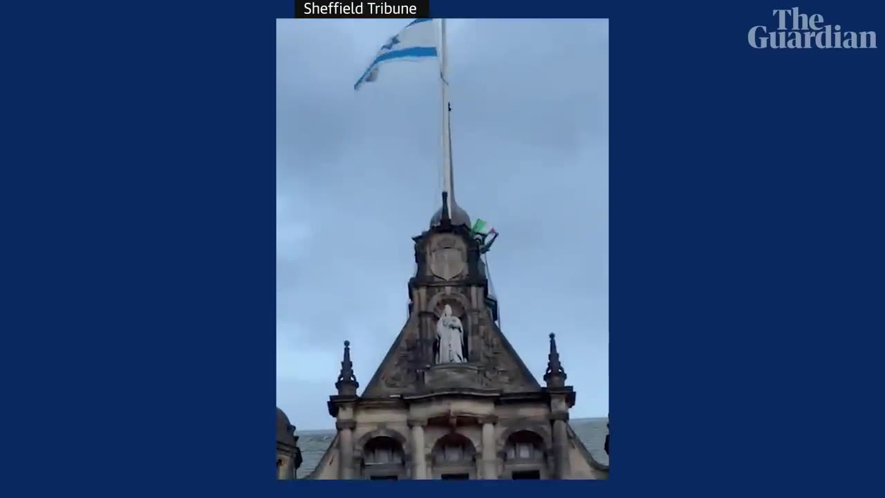 Pro-Palestinian Protester removes Israel Flag from Sheffield Town Hall