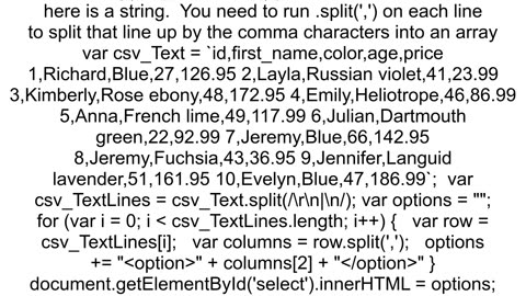 Populate HTML select tag from csv file with one column only javascript