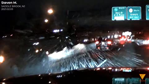 Dashcam in NJ snow of car crash 2021.02.03