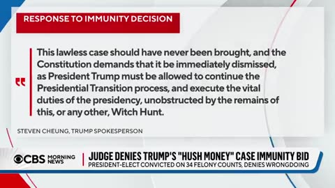 Trump reacts after judge denies immunity bis in 'hush money'case