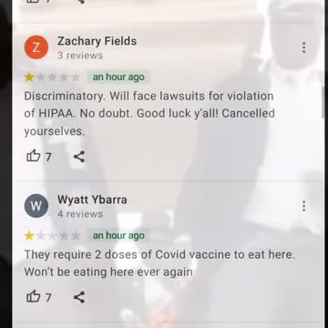 A California Restaurant that requires the Vaccine has been Destroyed with Bad Reviews.