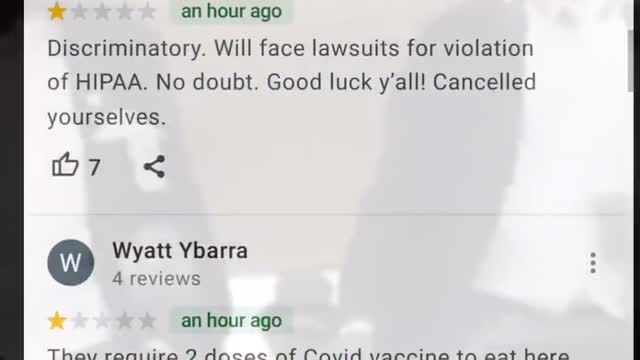 A California Restaurant that requires the Vaccine has been Destroyed with Bad Reviews.