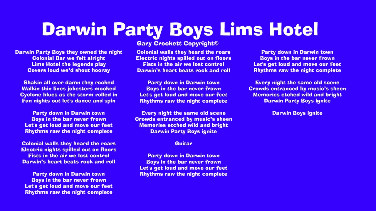 Darwin Party Boys Lims Hotel Song