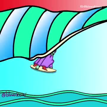 Cartoon drawing skeleton surfing