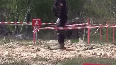 Ukrainian sappers carry out demining after recent battles at the hostomel airfield