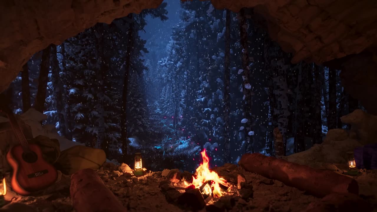 Relax In A Cozy Winter Cave With A Crackling Fire _ Fall Asleep Fast _ Winter Ambience _ 8Hrs