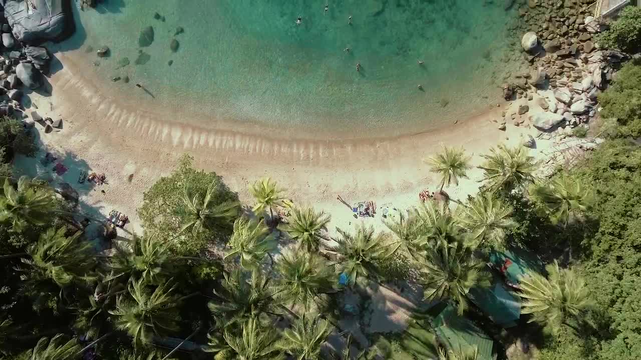 Small beach with palm trees and turquoise water