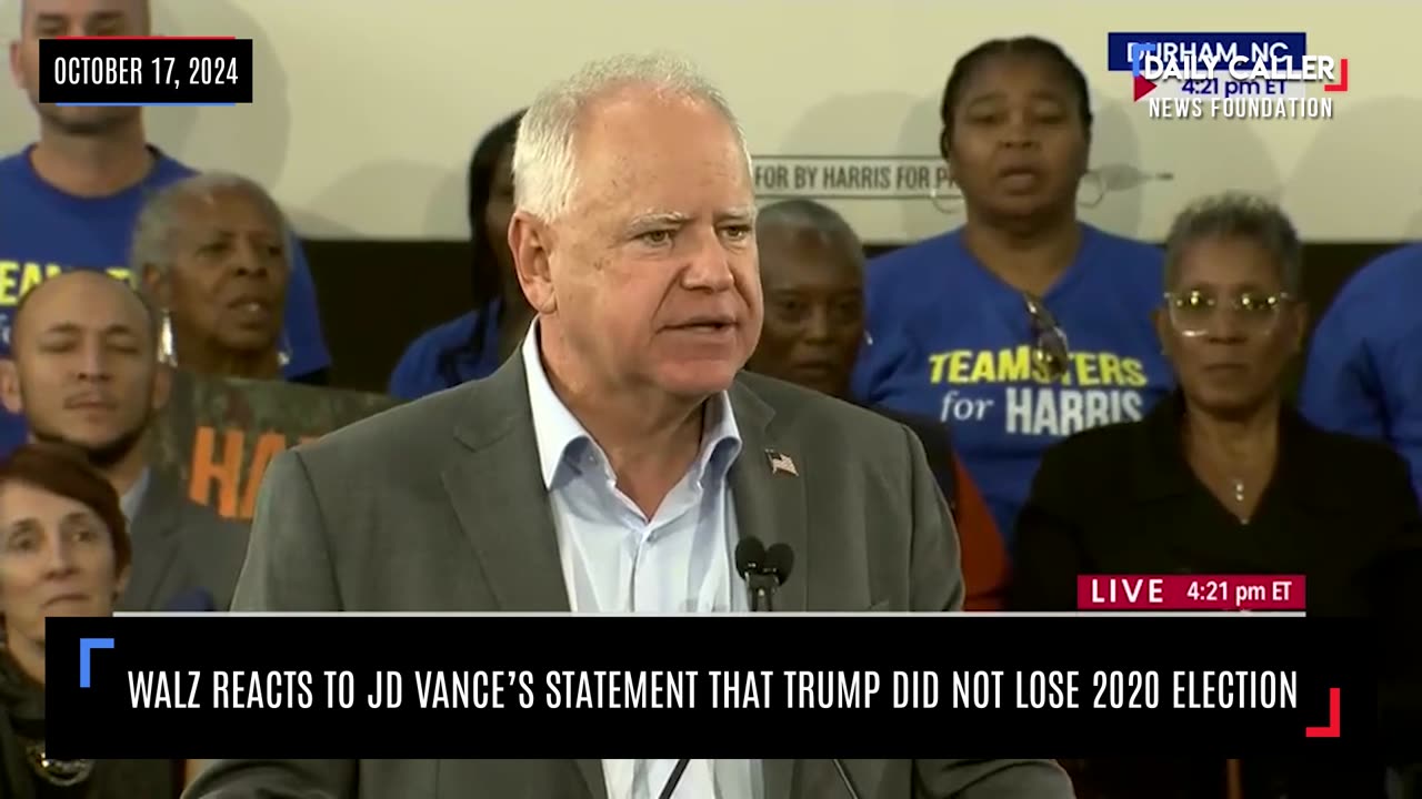 Walz Reacts To JD Vance’s Statement That Trump Did Not Lose 2020 Election