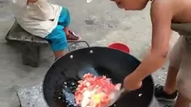 Wow! 7 Years Old Kid Cooking For His Younger Brother