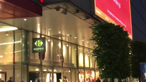 Night walk in Warsaw city, very beautiful