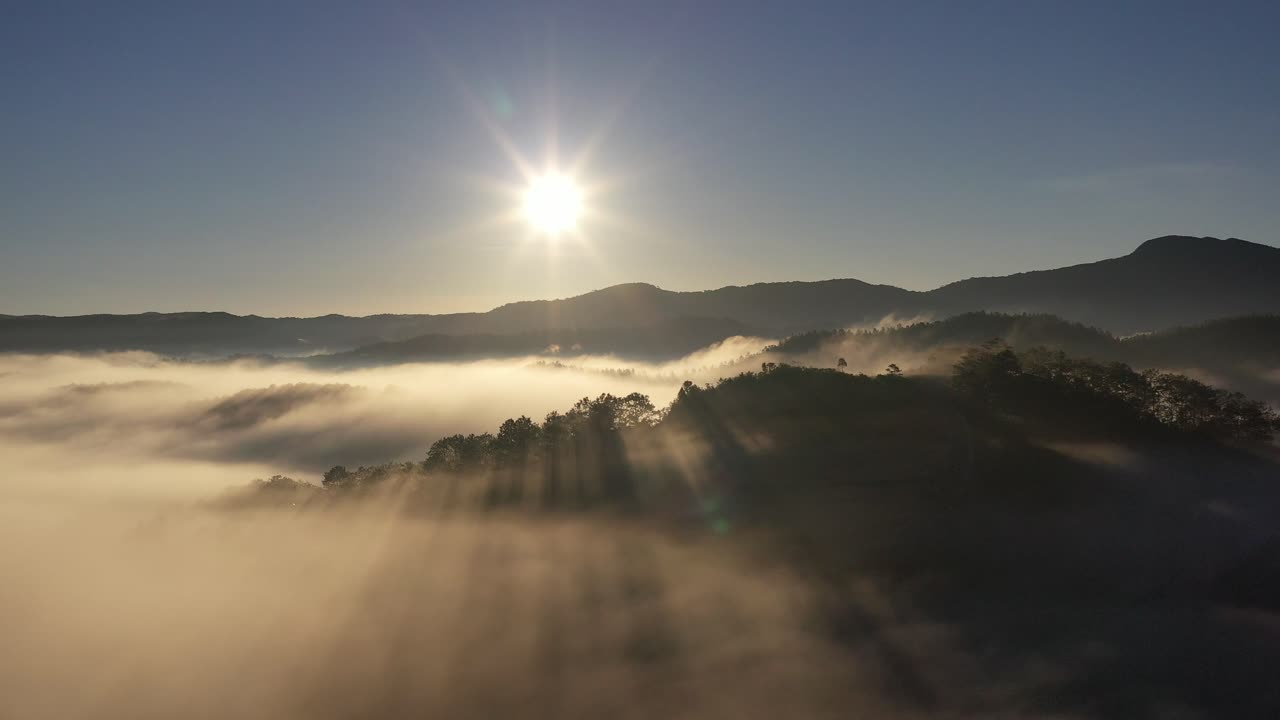 mountains fog clouds sunset Full HD