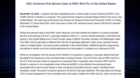CDC Confirms First Case Of Bird Flu