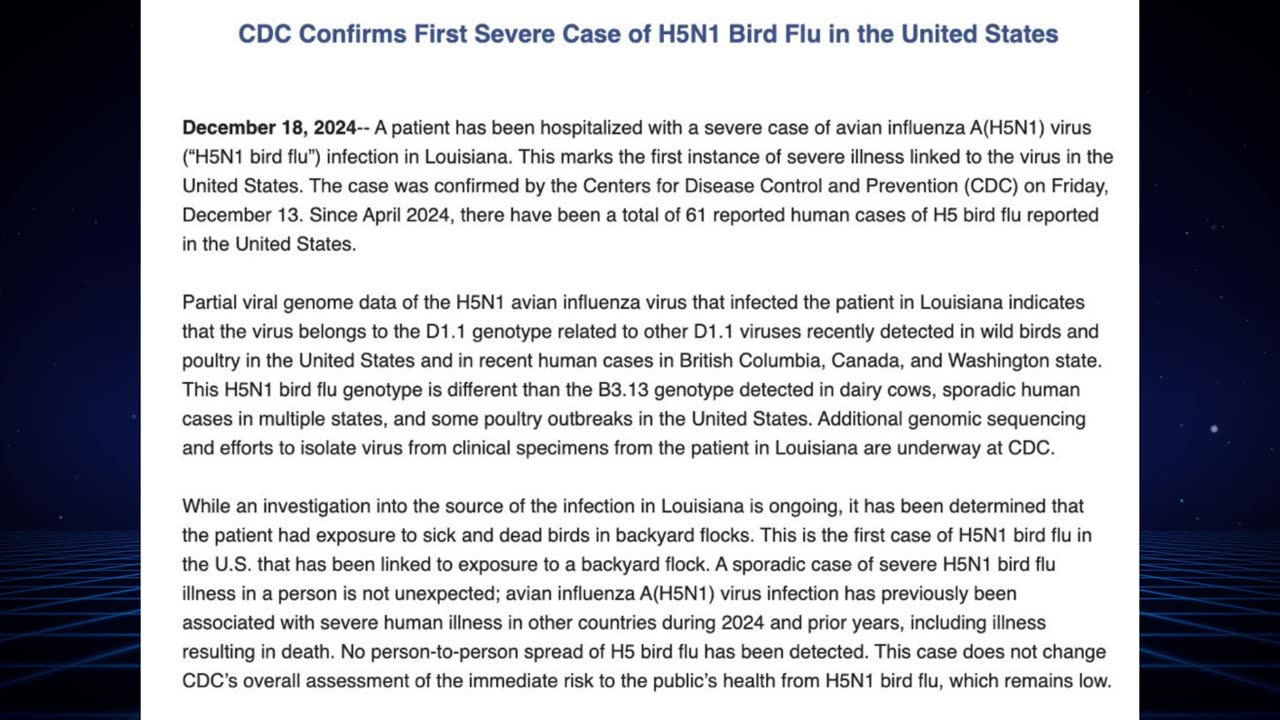 CDC Confirms First Case Of Bird Flu