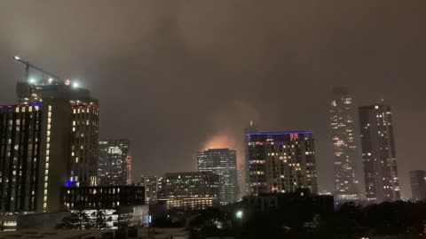 New Year’s Eve fireworks finale over the Colorado River in Austin with bonus moon tower