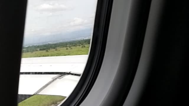 View inside an airplane before take off