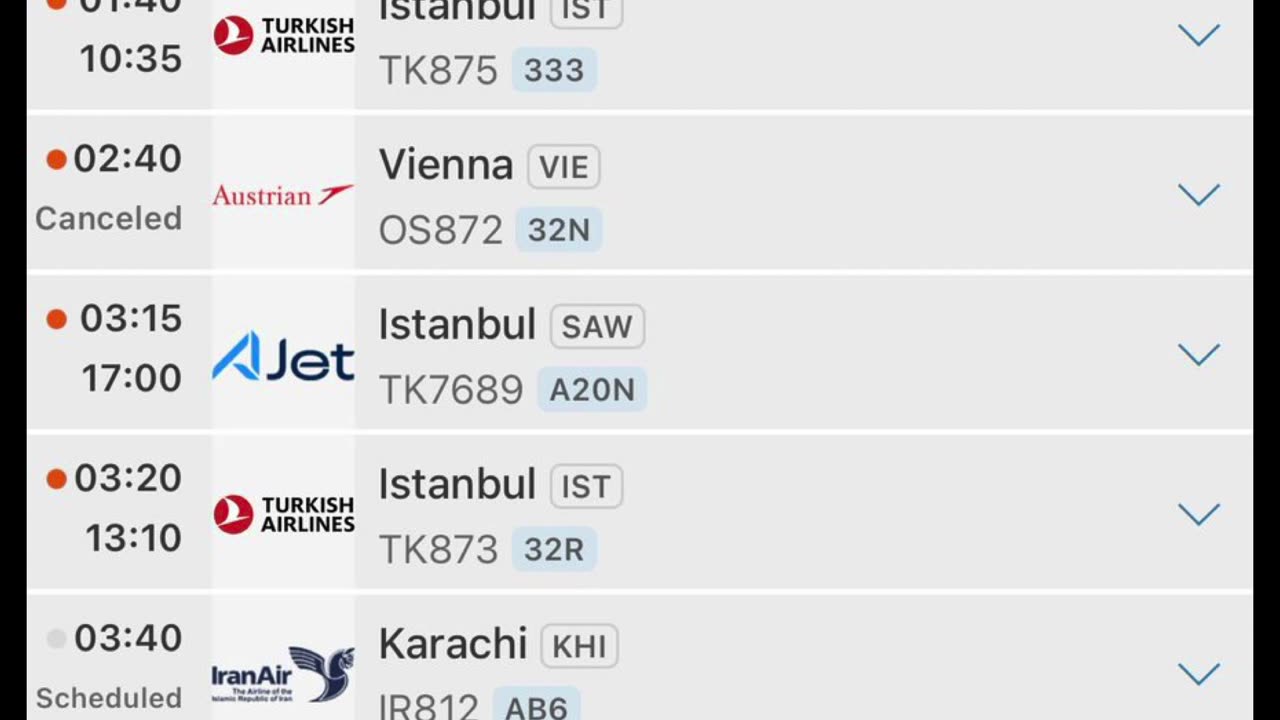 Almost all Departures tonight from Imam Khomeini International Airport in the Iranian Capital of Tehran, appear to have been Delayed until Monday Morning or Afternoon.