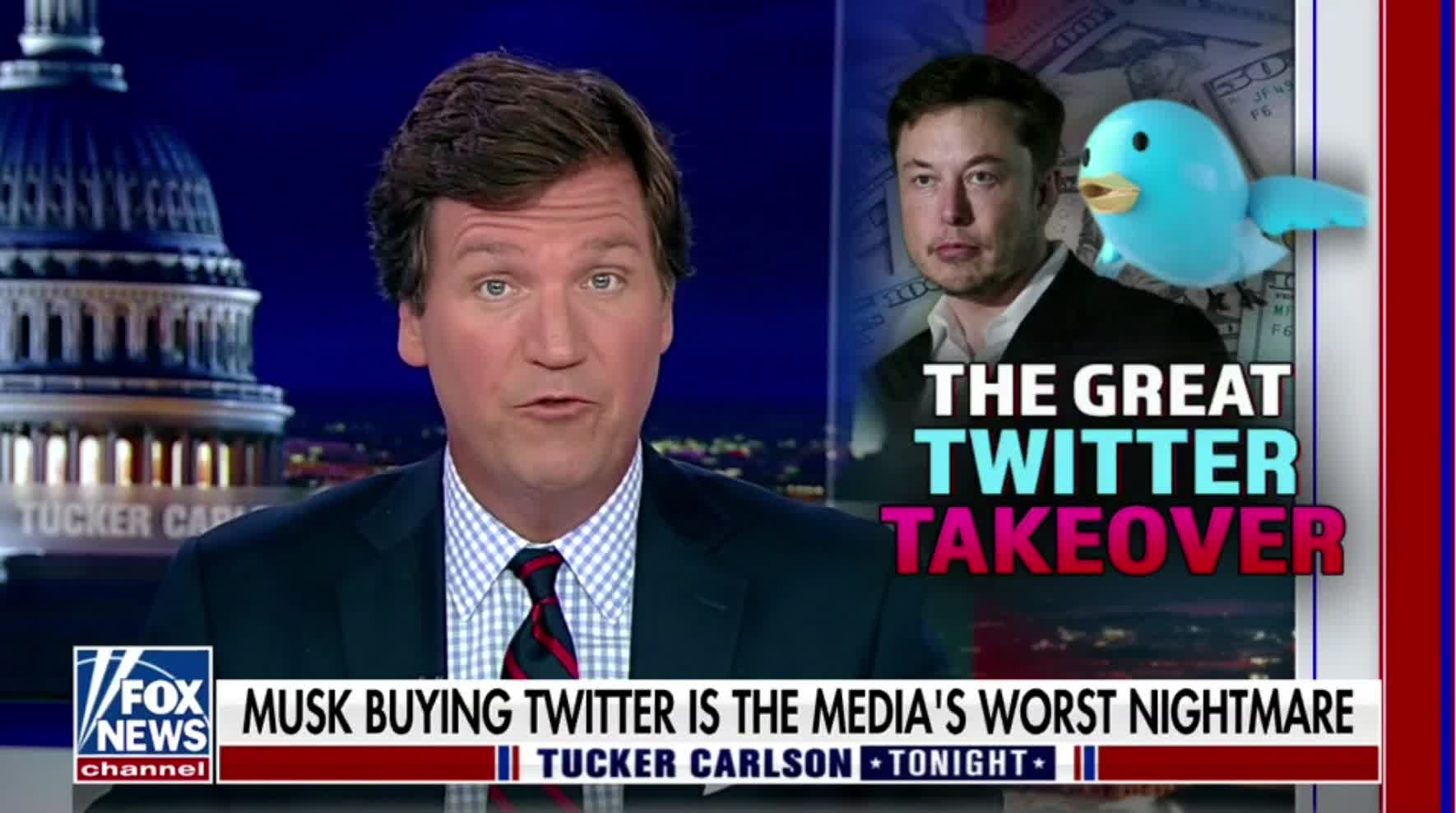 Tucker Carlson on corporate media claiming free speech is a bad thing in reaction to Elon Musk’s attempt to buy Twitter: “These people are fascists.”