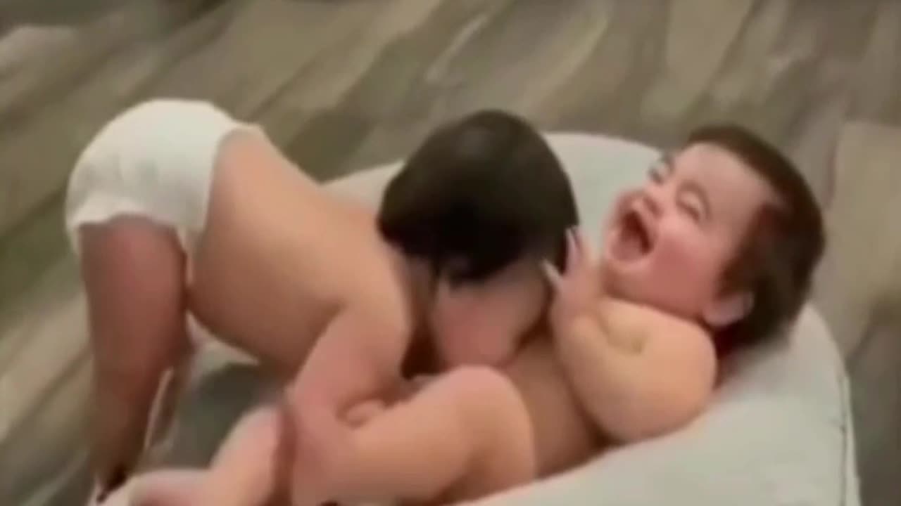 cute baby playing funny video