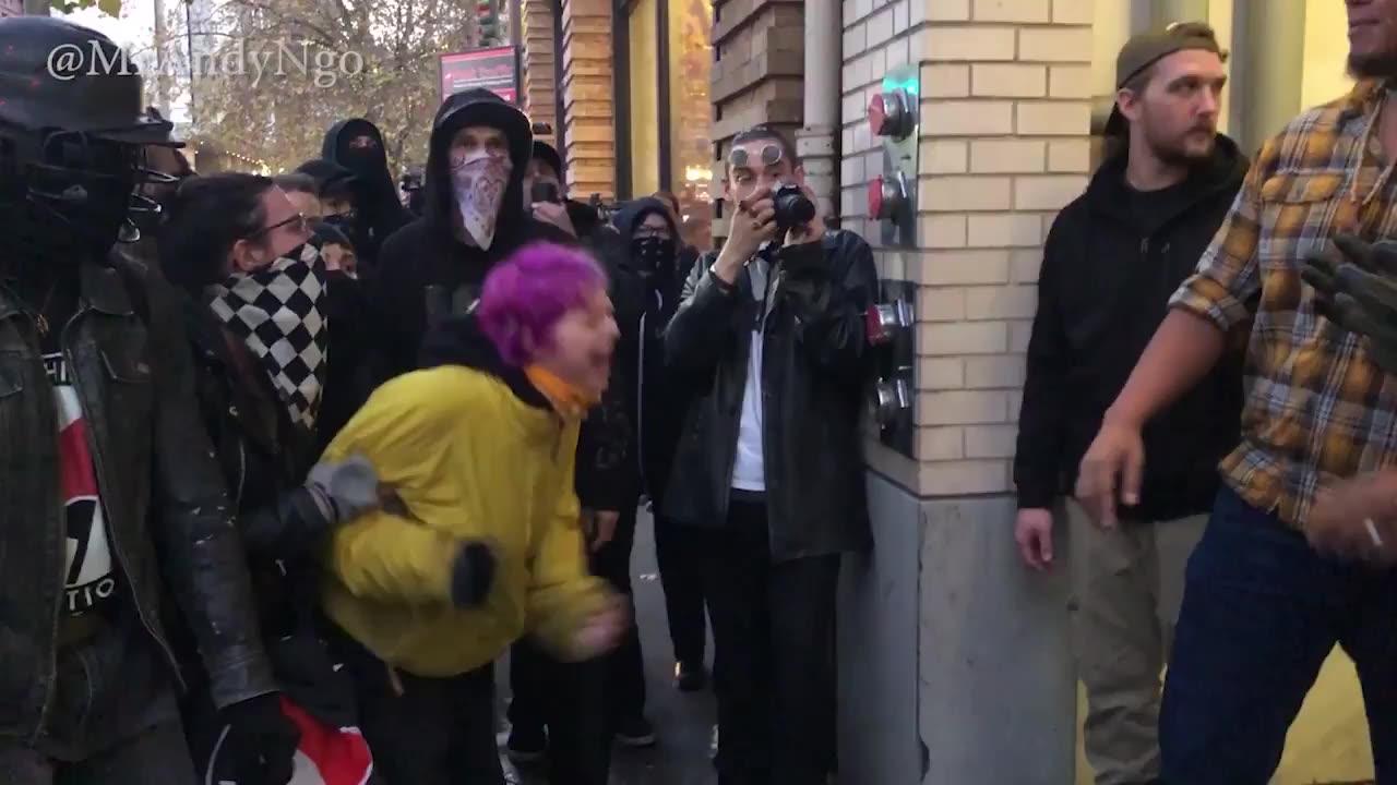 Nov 17 2018 Portland 2.3 Antifa member Hanna Mcclintock repeatedly spit at man & hurled punches