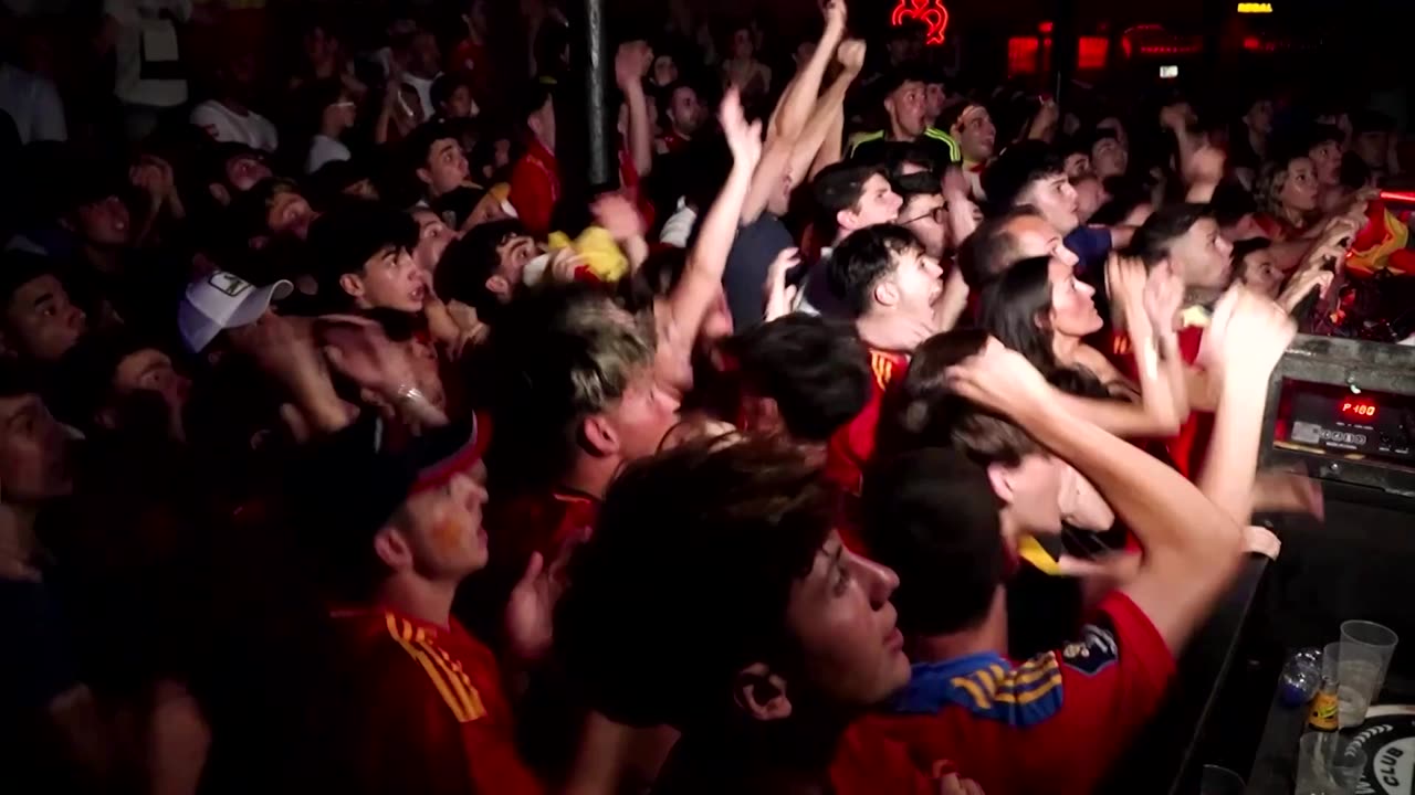 Spain fans in Barcelona celebrate dramatic Euro victory