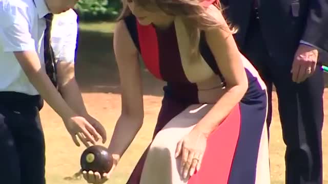 First Lady Melania Trump bowls at the Royal Hospital Chelsea