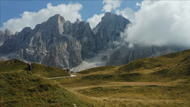 aerial of baita segantini passo rolle south tyrol dolomites italy