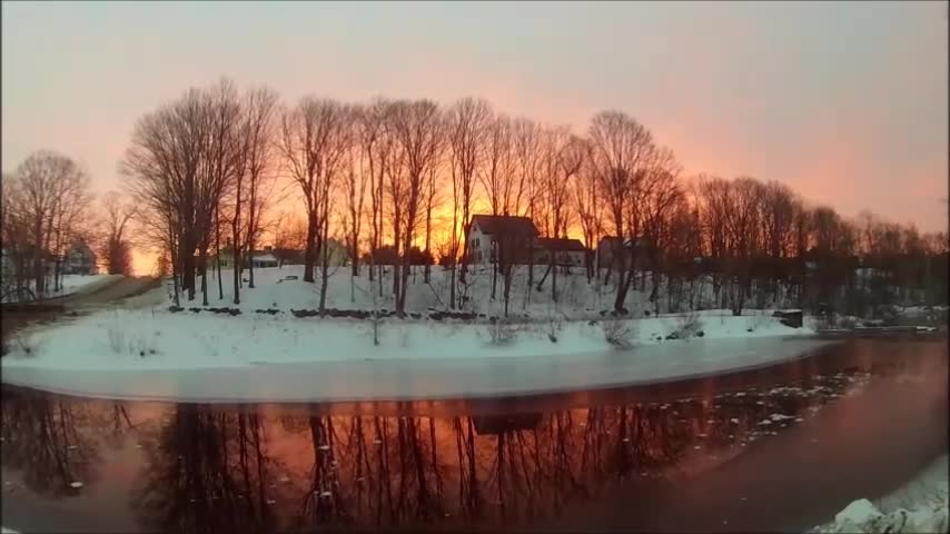 2/22 Maine Winter Sunrise Reflecting Off a Stream