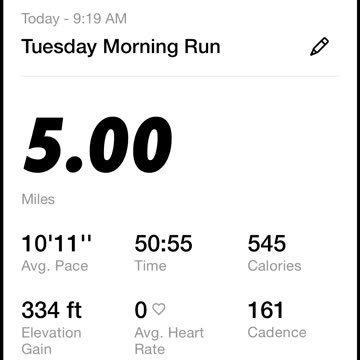 Tuesday Morning Run and Post Meal