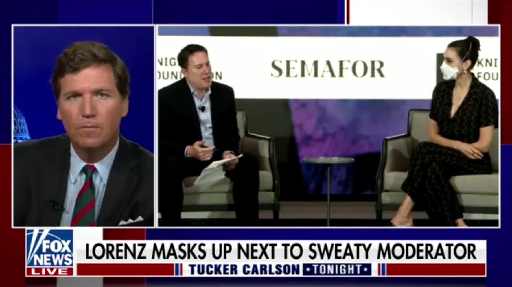 Tucker Carlson says Taylor Lorenz "is a very fragile person, but today she took it to a whole new level."