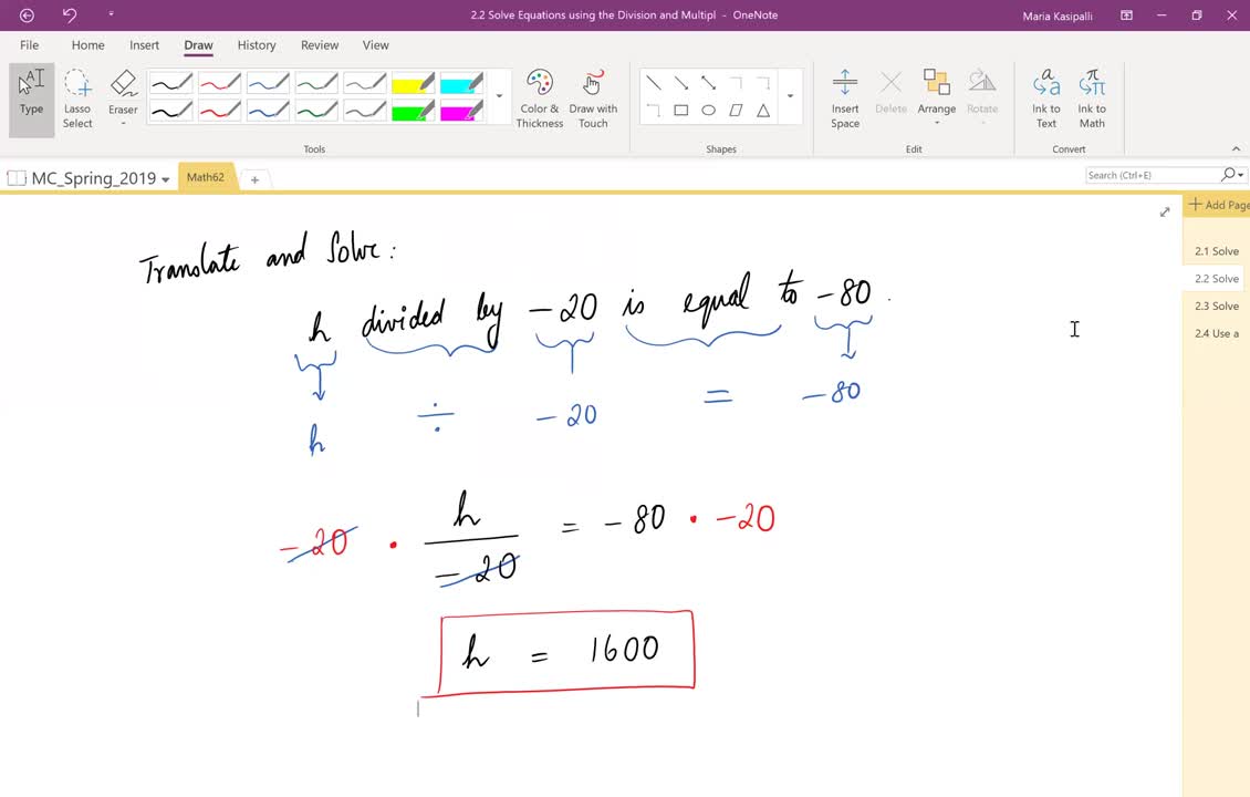 Math62_MAlbert_2.2_Solving equations using multiplication and division properties of equality