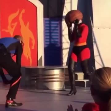 The fall of a cartoon actor on the stage