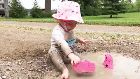 Funny Baby Playing With Water - Baby Outdoor Video - Just Laugh