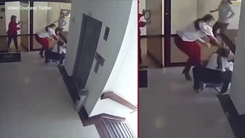 Mom saves toddler from falling from a story building stairwell