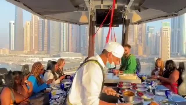 Dining 50m above ground hanging to a crane!