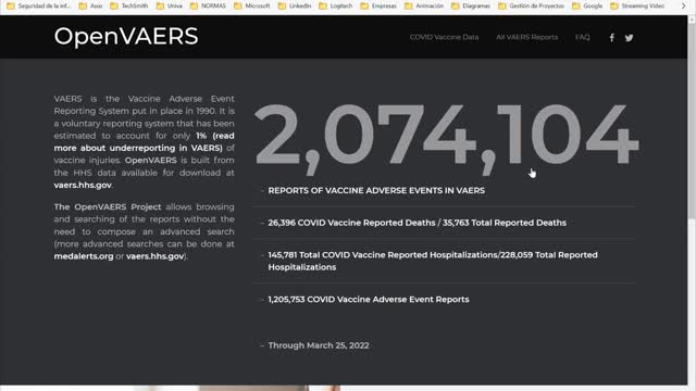 Open VAERS al 25 de marzo del 2022