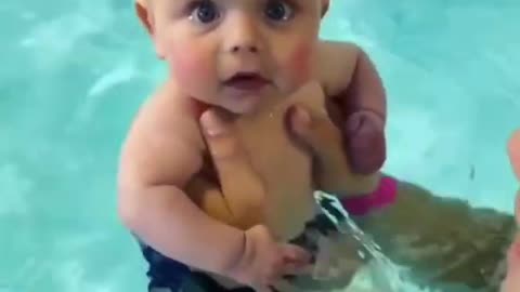Cute baby try to swim -WATER WATER baby