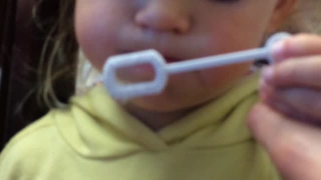 Hilarious, Cute toddler learning to blow Bubbles, But watch how! : - DD