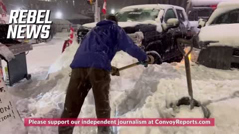 Snow barricade by protestors